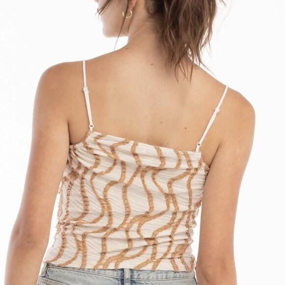 Free People Sand Dunes Cream And Tan Tank Size Small Stretchy Boho - Picture 2 of 10